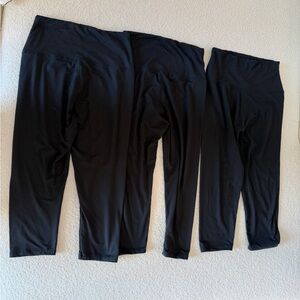 Women's Black Capri Length Leggings THREE PACK. Small/Medium